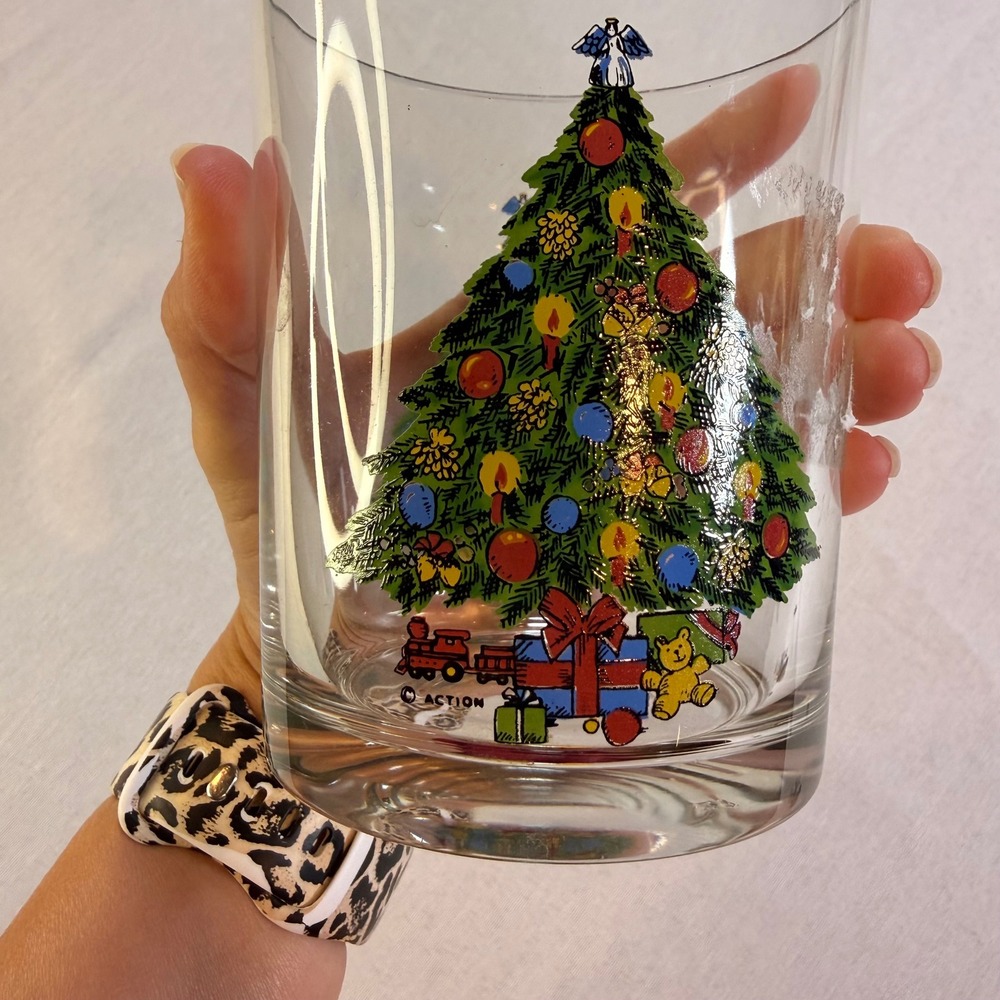Carlton Glass Tumbler Vintage Christmas Tree Old Fashioned Nostalgic Tableware